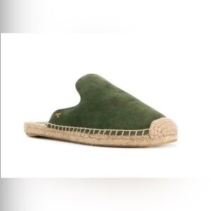 Tory Burch Max Suede Espadrille Mules Olive Green Suede Leather Sz 9 Womens